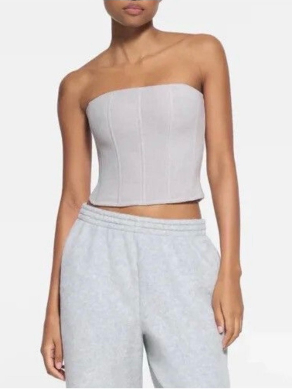SKIMS Strapless Structured Corset Crop Top in Light Gray